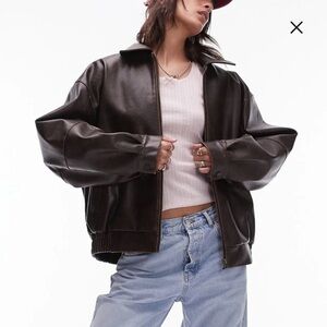 Topshop Oversize Faux Leather Bomber Jacket